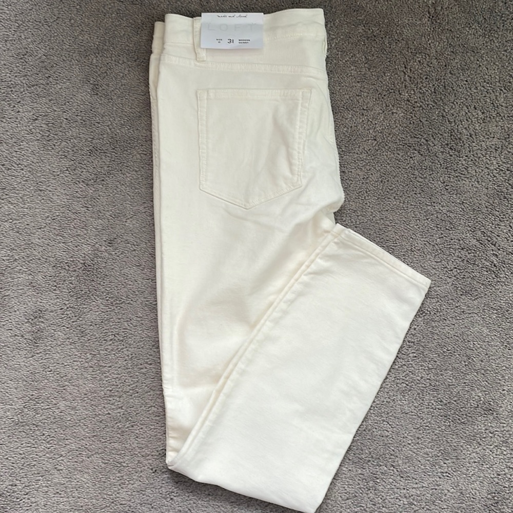 LOFT Modern Skinny White Corduroy Pants